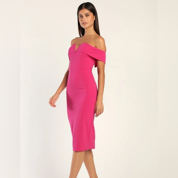 NWT Women’s LULU’S My Favorite Night Pink Off-the-Shoulder Bodycon Dress- Medium - Picture 3 of 10